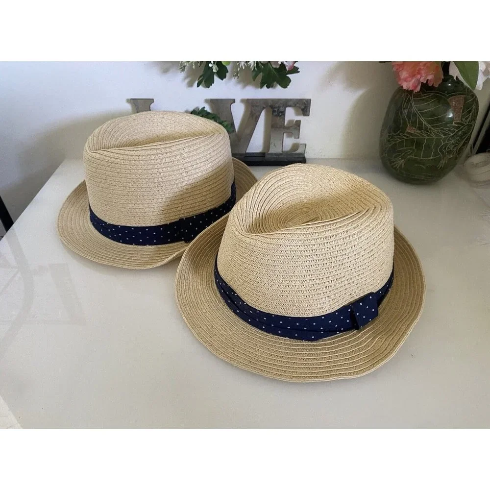 Carter’s 2 Fedora Straw Sun Hats Cap Blue Ribbon For‎ Child 2-4 Mint Condition!